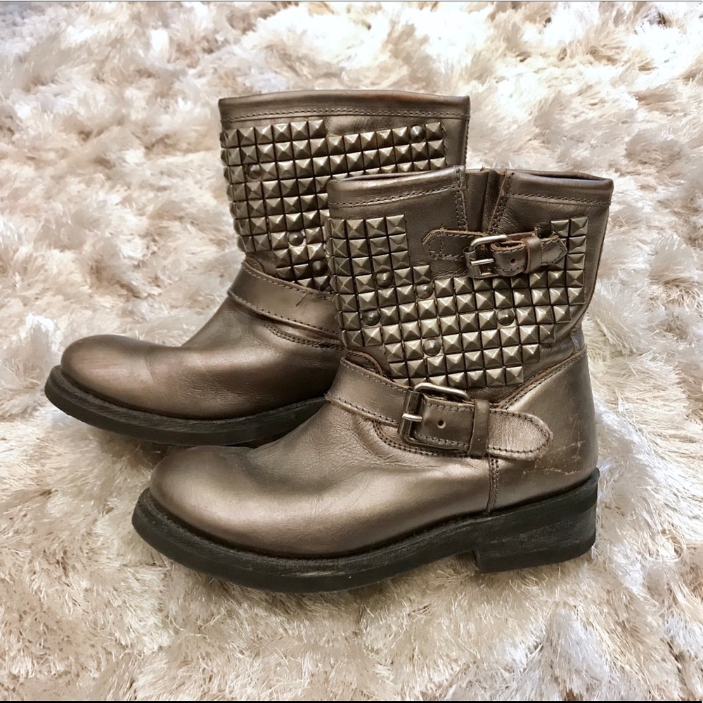 ASH Titan Studded Moto Boots in Metallic